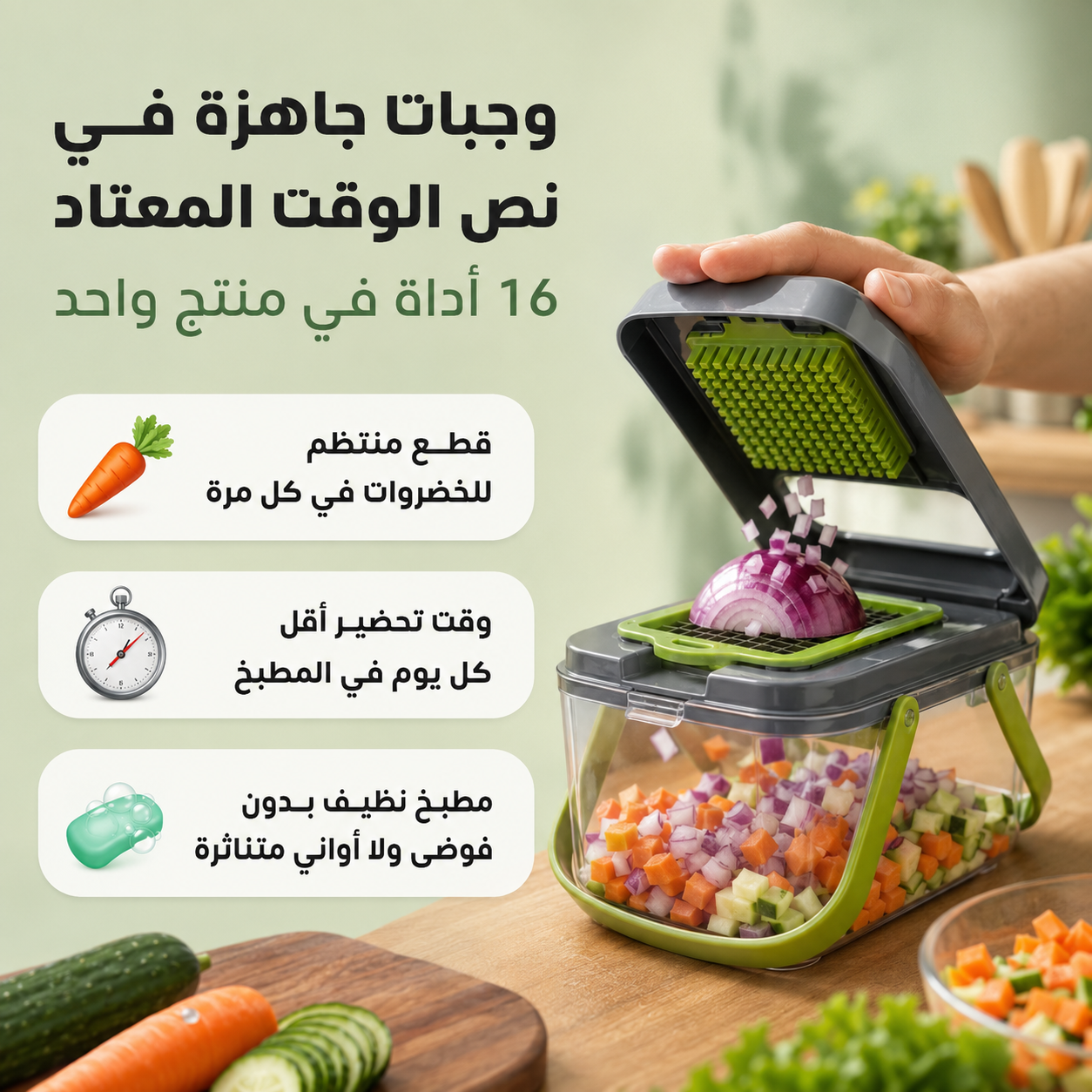 قطاعة خضروات 16 في 1 — قطع، فرم وبشر فثواني